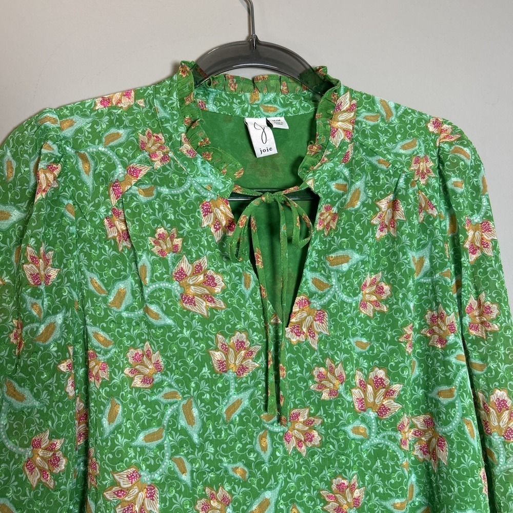 Joie Blouse Top Womens M Green Floral Pullover Peasant Cottagecore Boho Prairie - Picture 2 of 12
